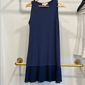 Michael Kors Navy Midi Dress with Pleated Hem